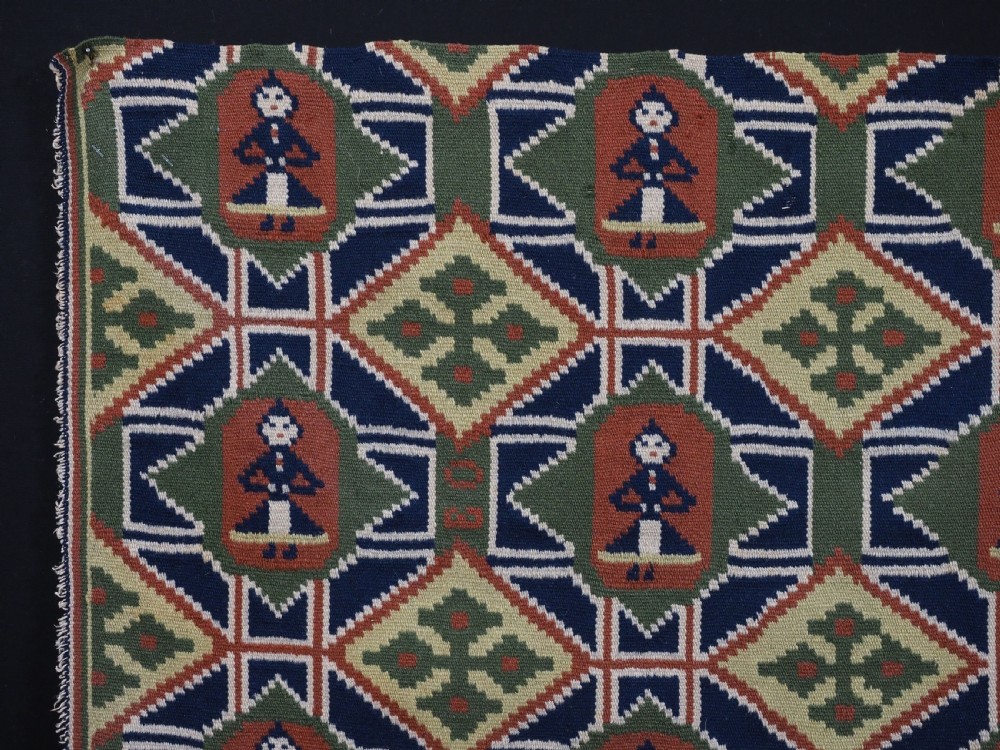 ANTIQUE SWEDISH CARRIAGE CUSHION COVER FACE, NINE LADIES IN TRADITIONAL DRESS, MID 19TH CENTURY. View II