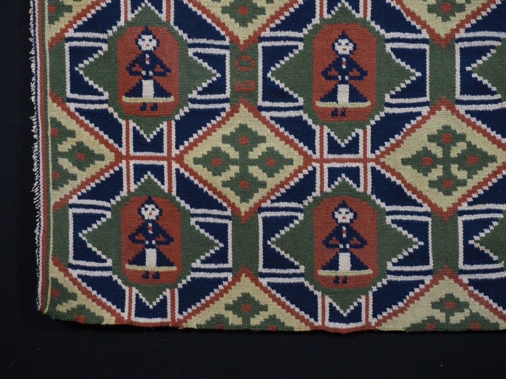 ANTIQUE SWEDISH CARRIAGE CUSHION COVER FACE, NINE LADIES IN TRADITIONAL DRESS, MID 19TH CENTURY. View IV