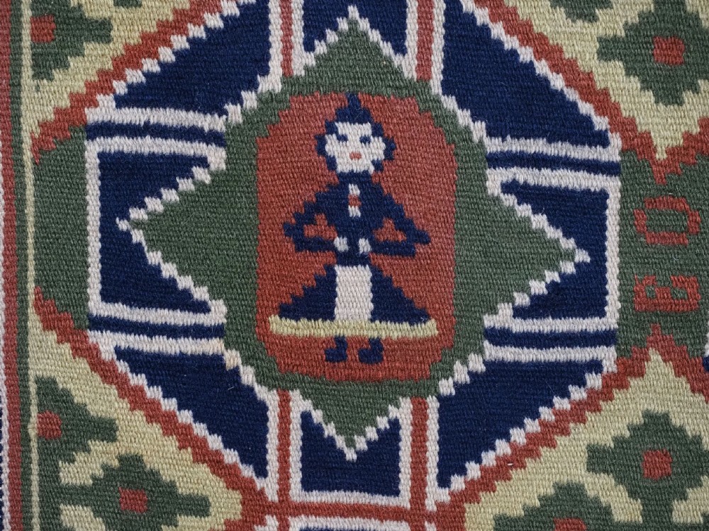 ANTIQUE SWEDISH CARRIAGE CUSHION COVER FACE, NINE LADIES IN TRADITIONAL DRESS, MID 19TH CENTURY. View VII