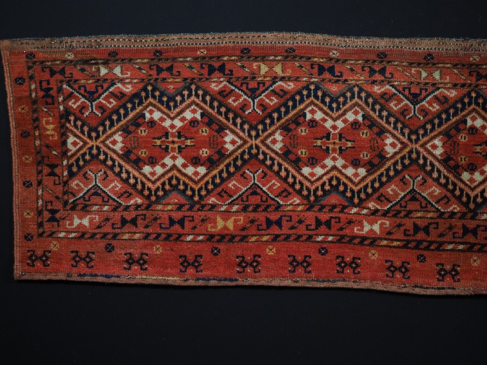 ANTIQUE ERSARI BESHIR TURKMEN TORBA WITH IKAT DESIGN, GREAT CONDITION, CIRCA 1890. View II