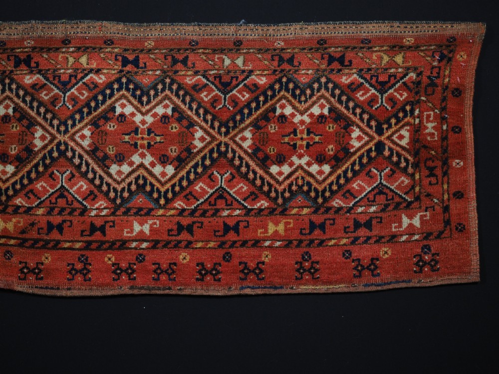 ANTIQUE ERSARI BESHIR TURKMEN TORBA WITH IKAT DESIGN, GREAT CONDITION, CIRCA 1890. View IV