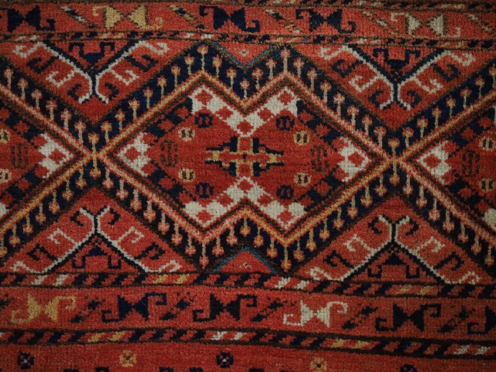 ANTIQUE ERSARI BESHIR TURKMEN TORBA WITH IKAT DESIGN, GREAT CONDITION, CIRCA 1890. View VII