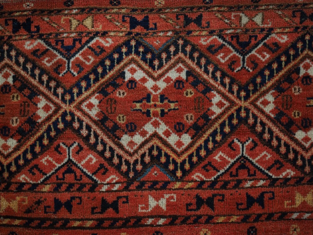 ANTIQUE ERSARI BESHIR TURKMEN TORBA WITH IKAT DESIGN, GREAT CONDITION, CIRCA 1890. View VIII