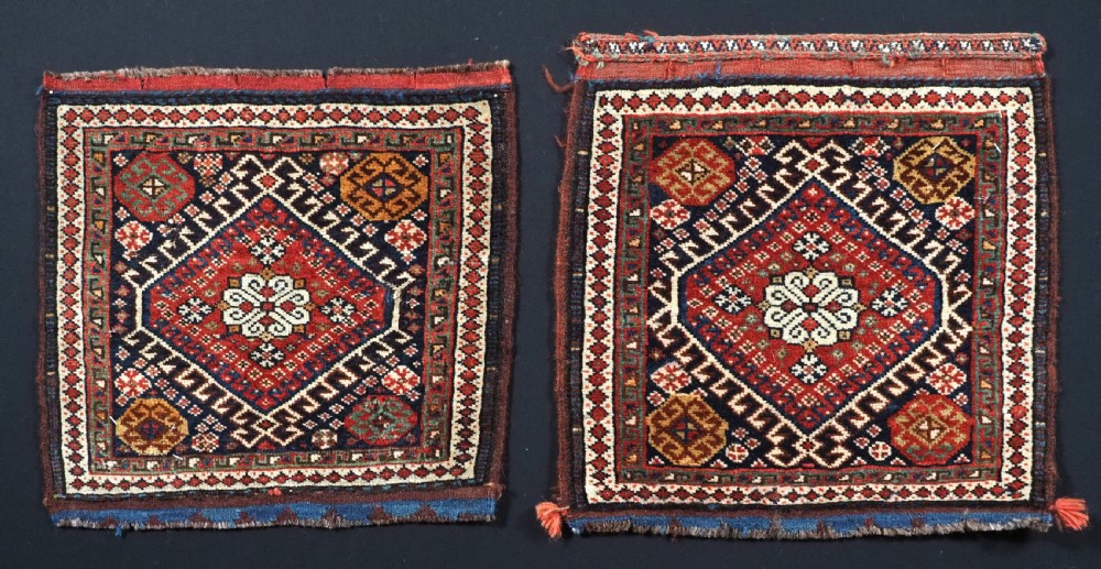 ANTIQUE PAIR OF SADDLEBAG FACES, LURI TRIBE, FINE WEAVE & SMALL SIZE, CIRCA 1900.