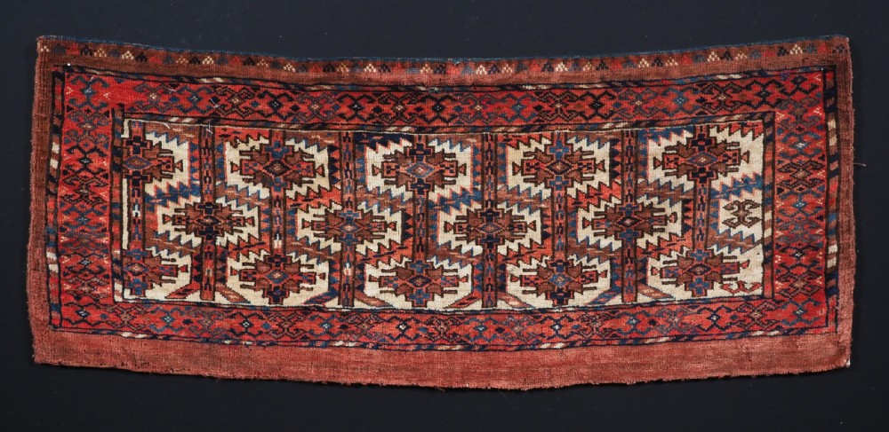 ANTIQUE YOMUT TURKMEN TORBA WITH PLAIN WEAVE BACK, CIRCA 1880.