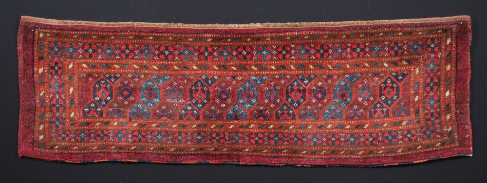 ANTIQUE ERSARI TURKMEN TORBA WITH 'SHEMLE' GUL DESIGN, GREAT CONDITION, CIRCA 1890.