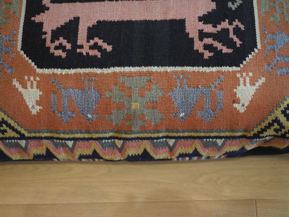 ANTIQUE SWEDISH CARRIAGE CUSHION, COMPLETE WITH BACK, FILLED, MID 19TH CENTURY. View V
