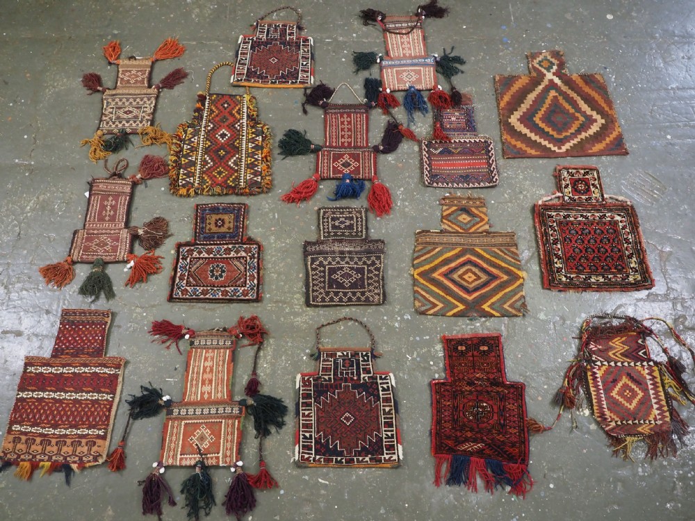 COLLECTION OF 17 ANTIQUE TRIBAL SALT BAGS. Afghan, Turkmen, Persian, Kurdish, Uzbek.