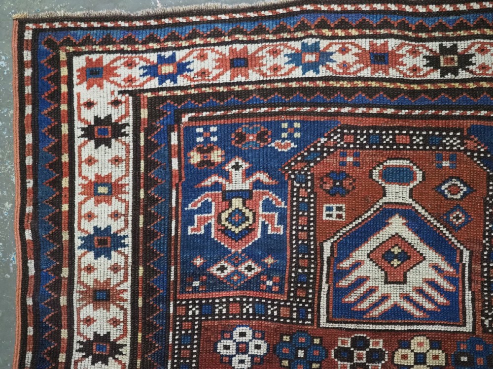 ANTIQUE CAUCASIAN ARMENIAN KARABAGH REGION PRAYER / ALTAR RUG OF SCARCE TYPE, CIRCA 1880. View IV
