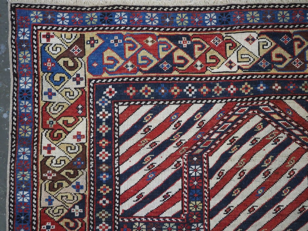 ANTIQUE CAUCASIAN SHIRVAN OR DAGESTAN PRAYER RUG OF SCARCE DIAGONAL STRIPE DESIGN, CIRCA 1850. View V