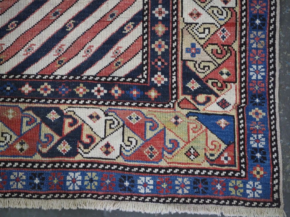 ANTIQUE CAUCASIAN SHIRVAN OR DAGESTAN PRAYER RUG OF SCARCE DIAGONAL STRIPE DESIGN, CIRCA 1850. View XI
