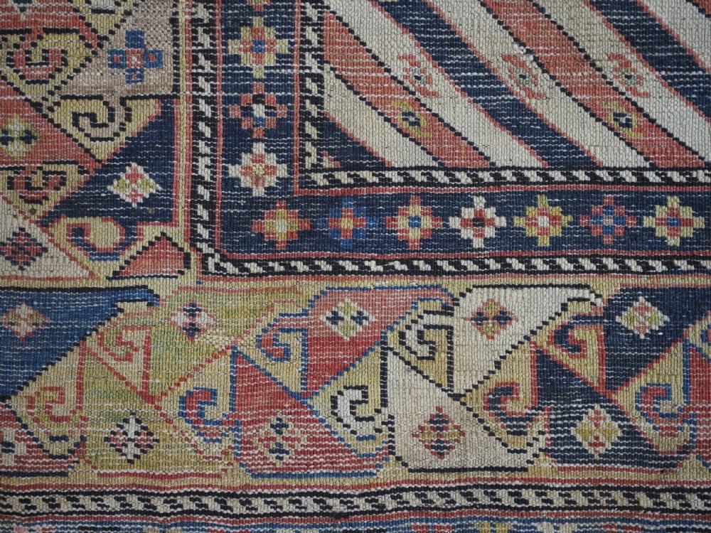 ANTIQUE CAUCASIAN SHIRVAN OR DAGESTAN PRAYER RUG OF SCARCE DIAGONAL STRIPE DESIGN, CIRCA 1850. View XII