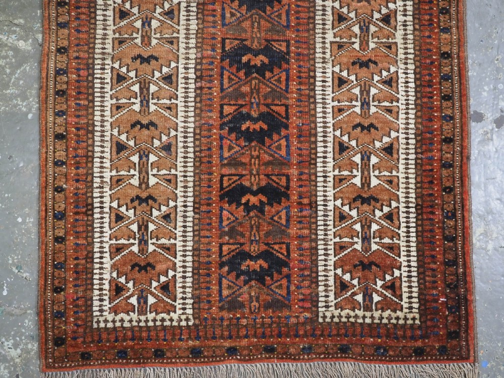 ANTIQUE AFGHAN TURKMEN PRAYER RUG WITH RAMS HORN DESIGN, CIRCA 1900. View IV