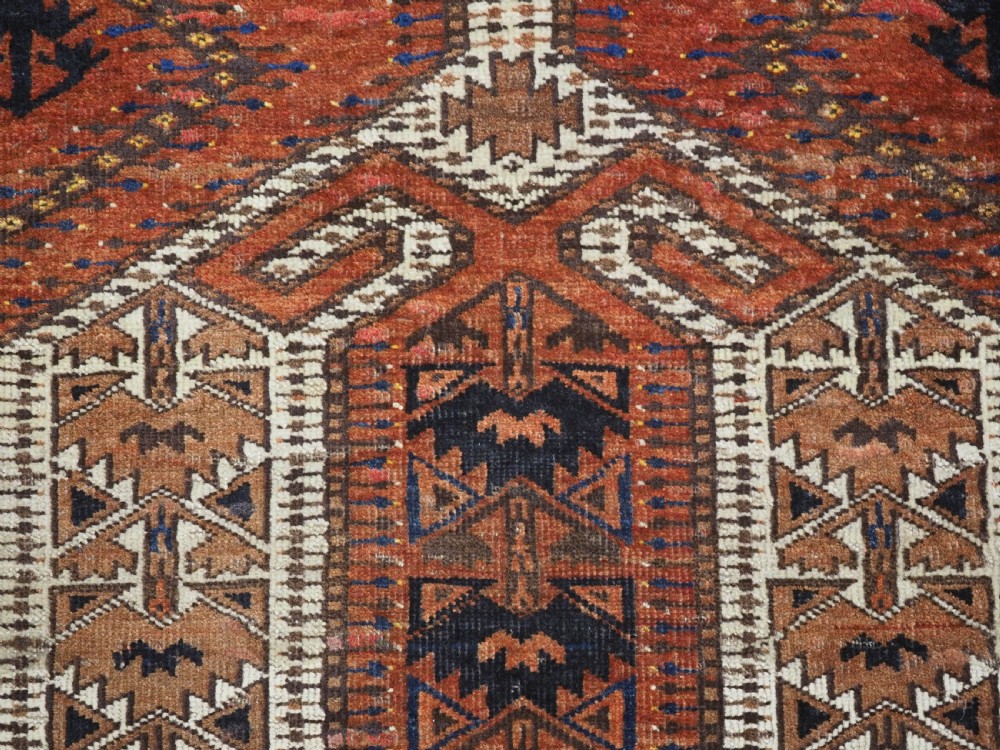 ANTIQUE AFGHAN TURKMEN PRAYER RUG WITH RAMS HORN DESIGN, CIRCA 1900. View VII