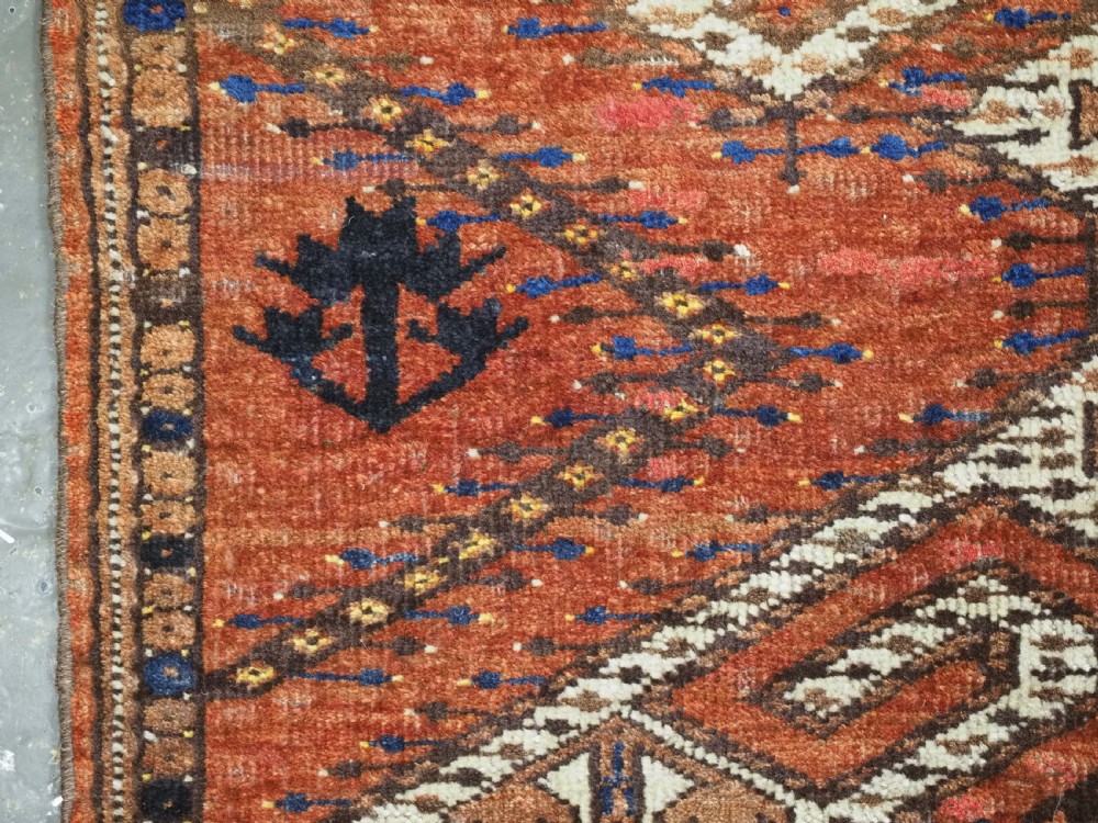 ANTIQUE AFGHAN TURKMEN PRAYER RUG WITH RAMS HORN DESIGN, CIRCA 1900. View VIII