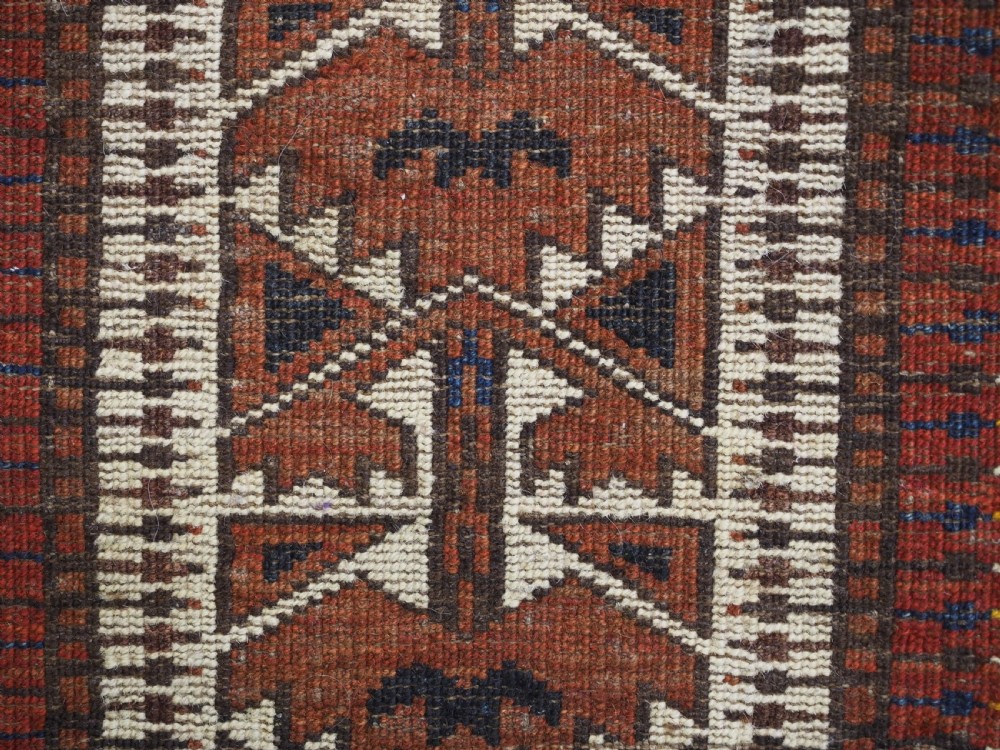 ANTIQUE AFGHAN TURKMEN PRAYER RUG WITH RAMS HORN DESIGN, CIRCA 1900. View XI