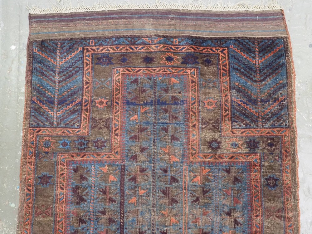 ANTIQUE BALUCH OR TIMURI BLUE GROUND PRAYER RUG, CIRCA 1880. View III
