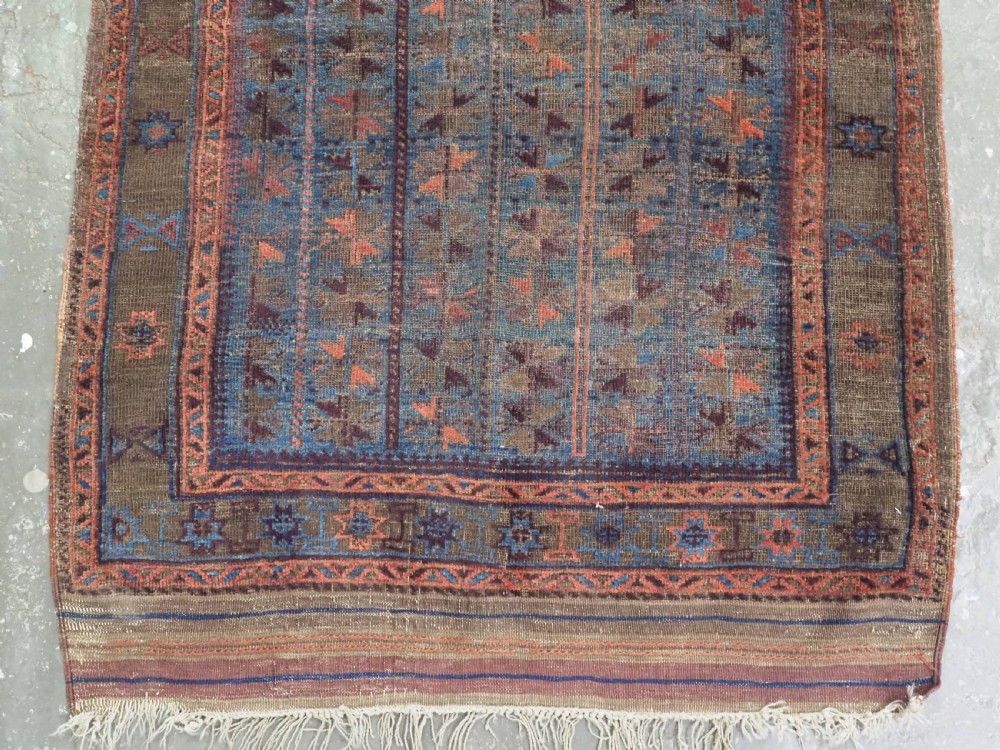 ANTIQUE BALUCH OR TIMURI BLUE GROUND PRAYER RUG, CIRCA 1880. View V