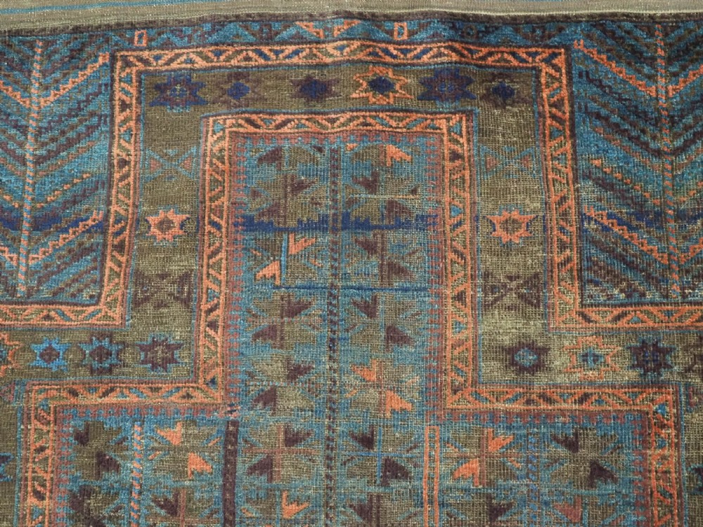 ANTIQUE BALUCH OR TIMURI BLUE GROUND PRAYER RUG, CIRCA 1880. View VII