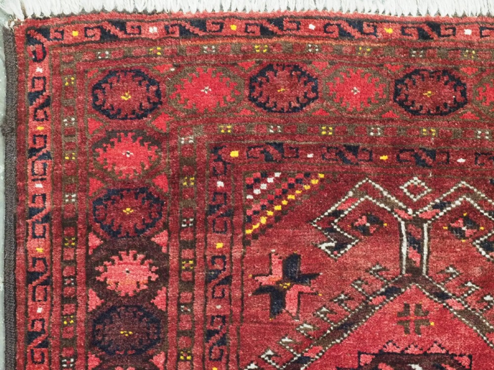 ANTIQUE AFGHAN KIZIL AYAK TURKMEN PRAYER RUG WITH RAMS HORNS, CIRCA 1900. View V