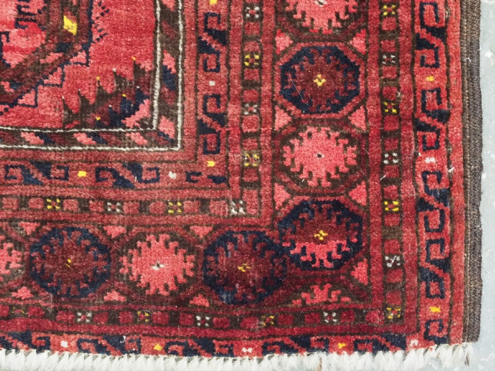 ANTIQUE AFGHAN KIZIL AYAK TURKMEN PRAYER RUG WITH RAMS HORNS, CIRCA 1900. View IX