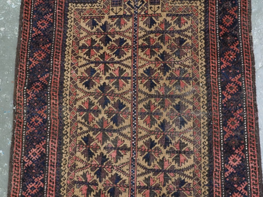 ANTIQUE BALUCH (TIMURI) PRAYER RUG, CAMEL GROUND WITH TREE OF LIFE, CIRCA 1900. View IV