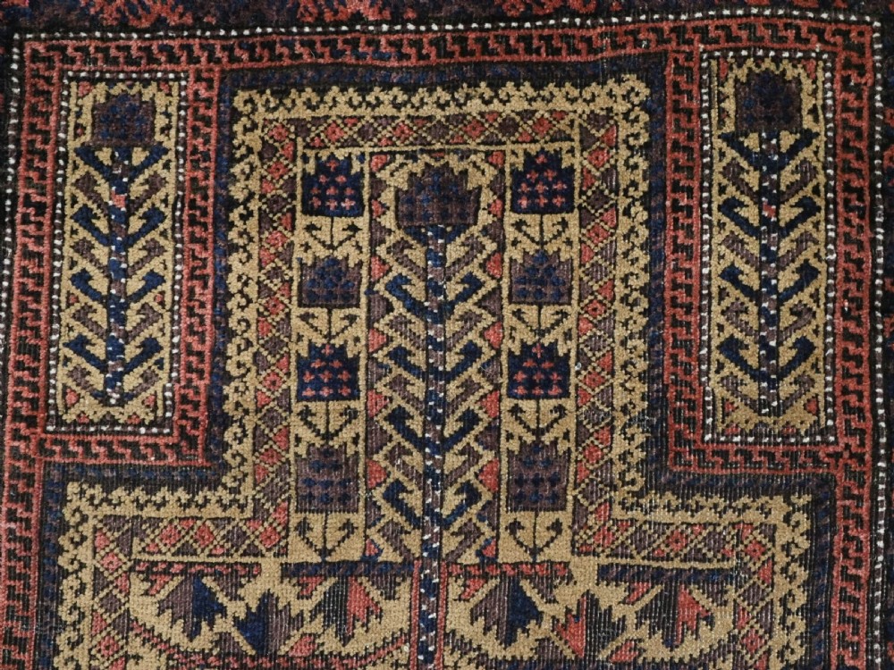 ANTIQUE BALUCH (TIMURI) PRAYER RUG, CAMEL GROUND WITH TREE OF LIFE, CIRCA 1900. View VIII