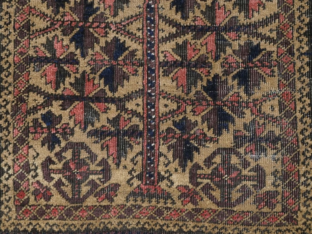 ANTIQUE BALUCH (TIMURI) PRAYER RUG, CAMEL GROUND WITH TREE OF LIFE, CIRCA 1900. View X