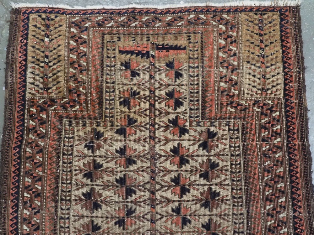 ANTIQUE BALUCH CAMEL GROUND PRAYER RUG WITH TREE OF LIFE. CIRCA 1880. View III