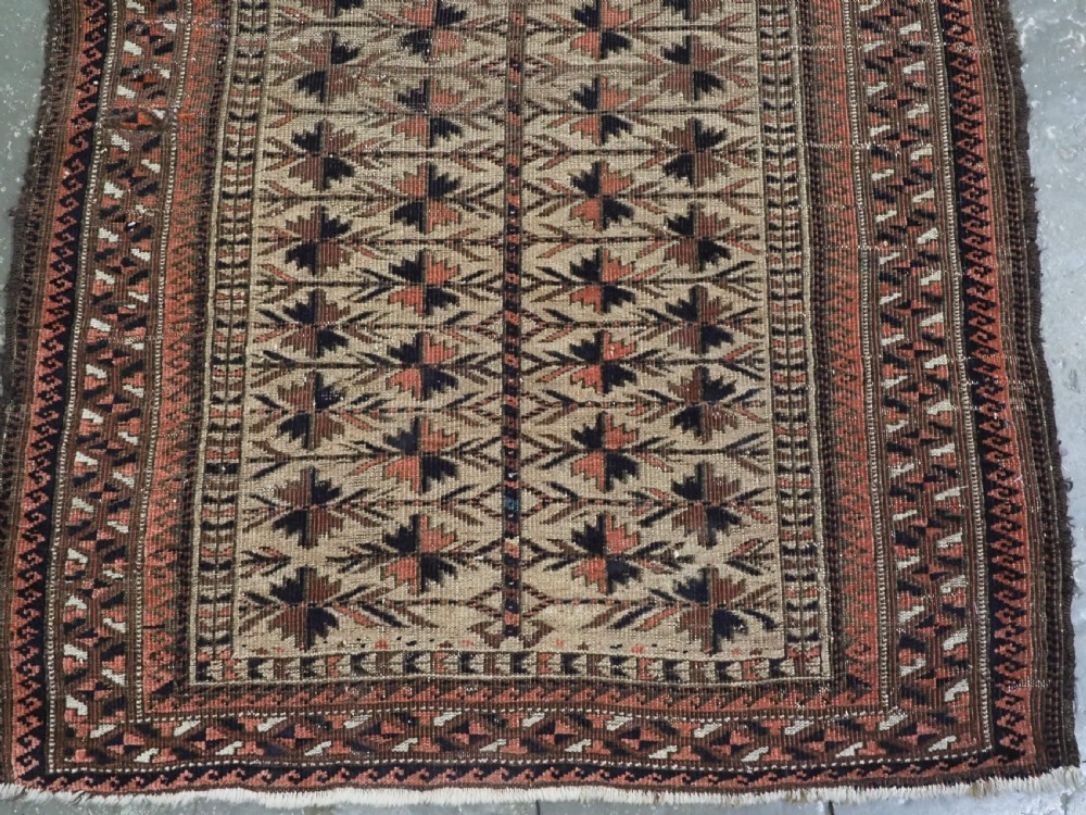 ANTIQUE BALUCH CAMEL GROUND PRAYER RUG WITH TREE OF LIFE. CIRCA 1880. View V
