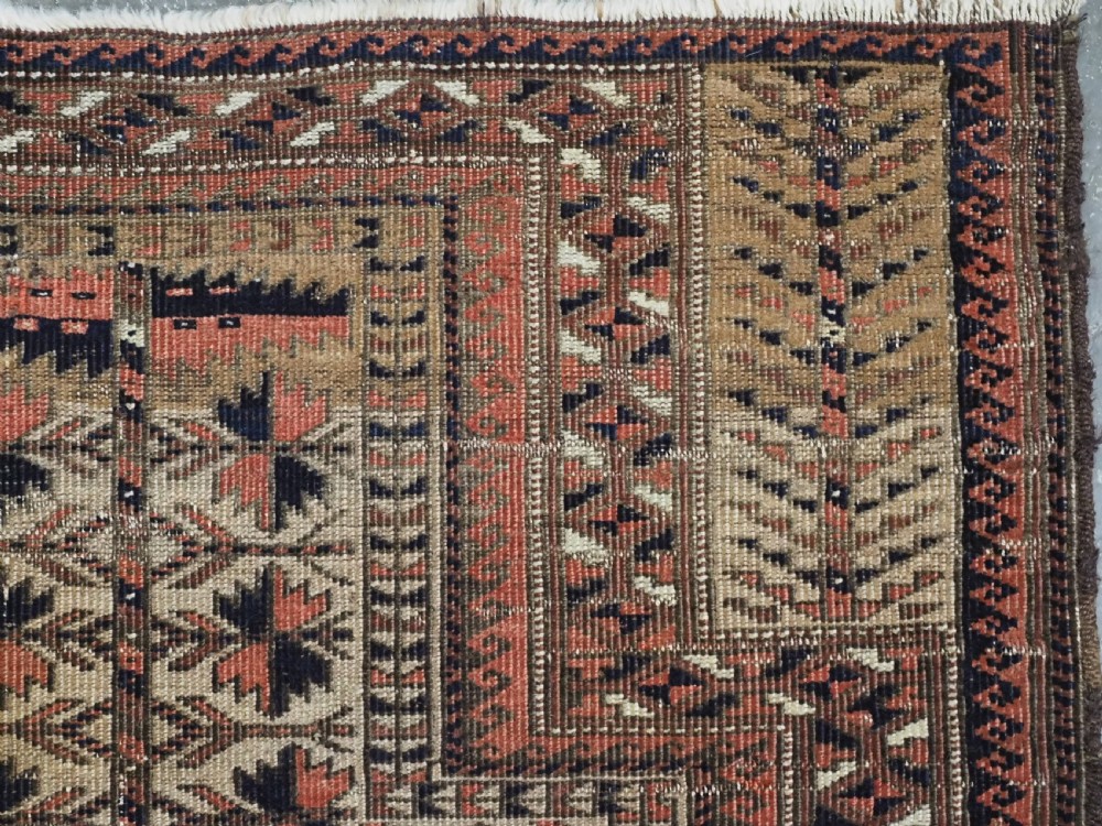 ANTIQUE BALUCH CAMEL GROUND PRAYER RUG WITH TREE OF LIFE. CIRCA 1880. View IX
