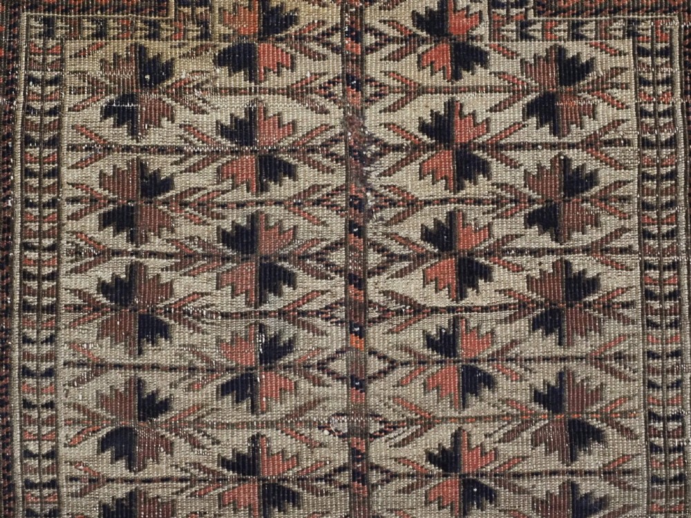 ANTIQUE BALUCH CAMEL GROUND PRAYER RUG WITH TREE OF LIFE. CIRCA 1880. View X