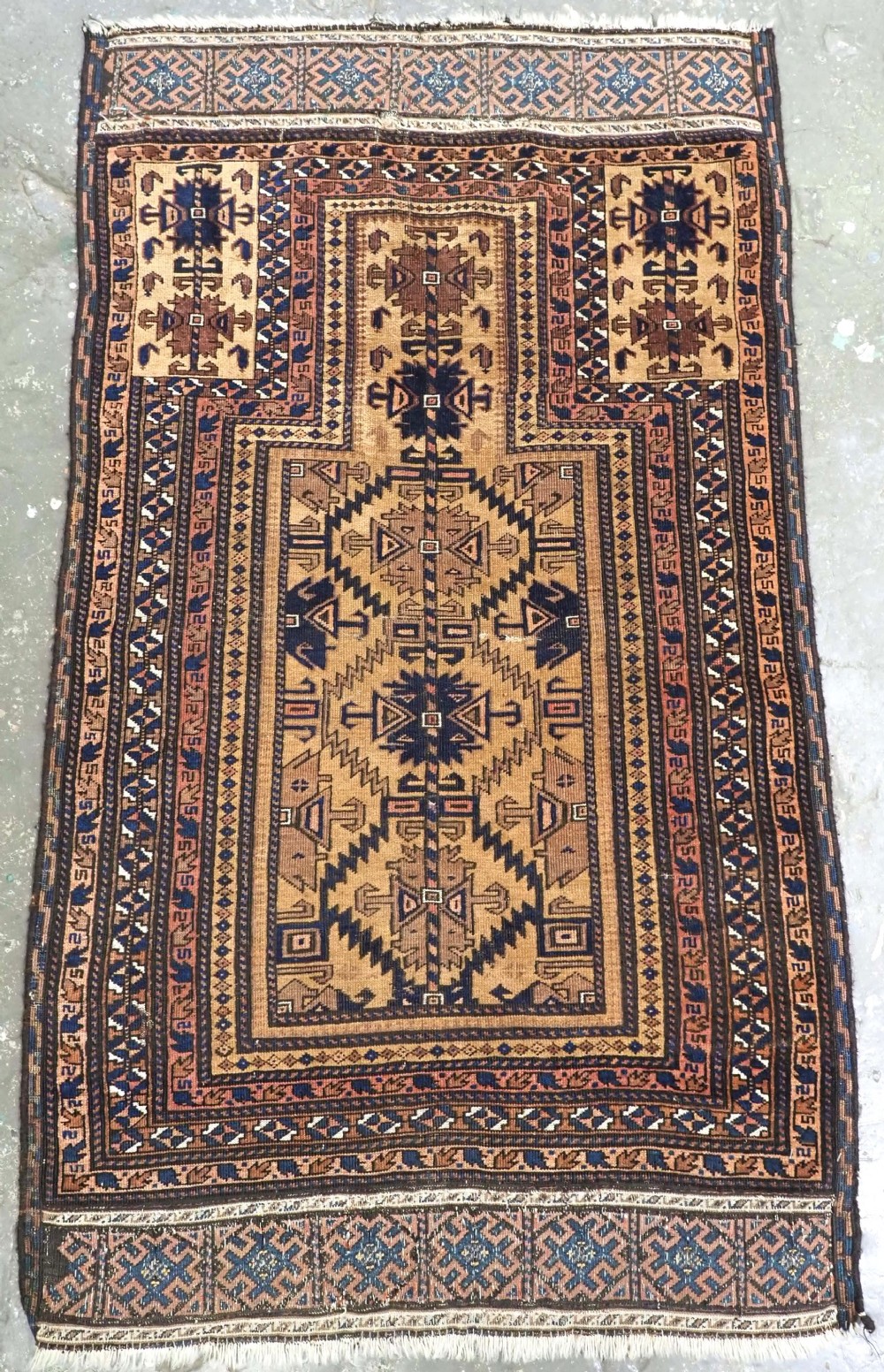 ANTIQUE CAMEL GROUND PRAYER RUG BY THE TIMURI TRIBES, WESTERN AFGHANISTAN, CIRCA 1880.