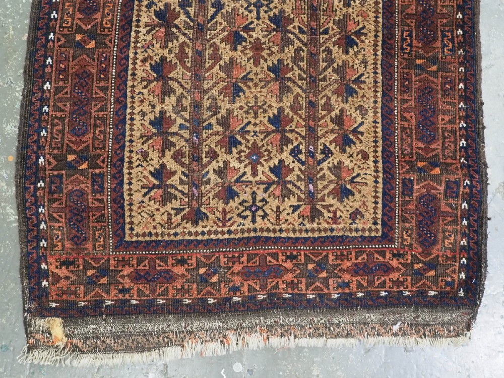 ANTIQUE TIMURI / BALUCH PRAYER RUG, CAMEL GROUND WITH TREE OF LIFE, CIRCA 1880. View V