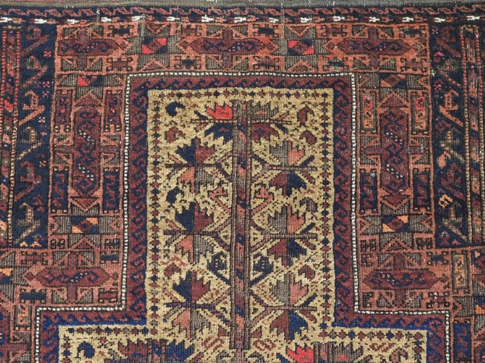ANTIQUE TIMURI / BALUCH PRAYER RUG, CAMEL GROUND WITH TREE OF LIFE, CIRCA 1880. View VIII
