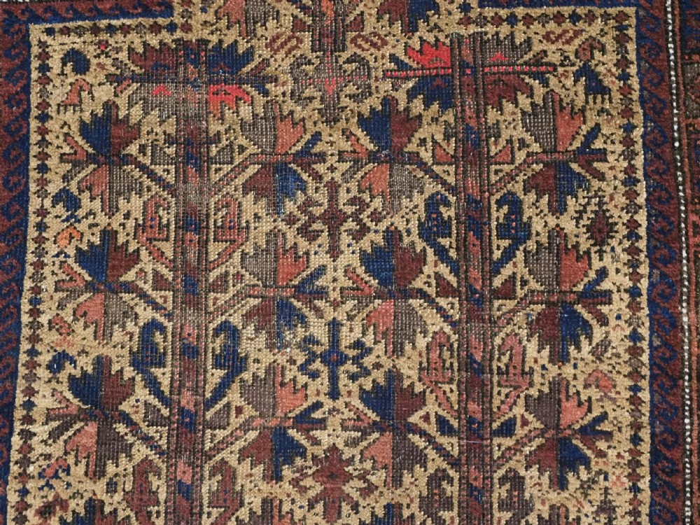 ANTIQUE TIMURI / BALUCH PRAYER RUG, CAMEL GROUND WITH TREE OF LIFE, CIRCA 1880. View IX