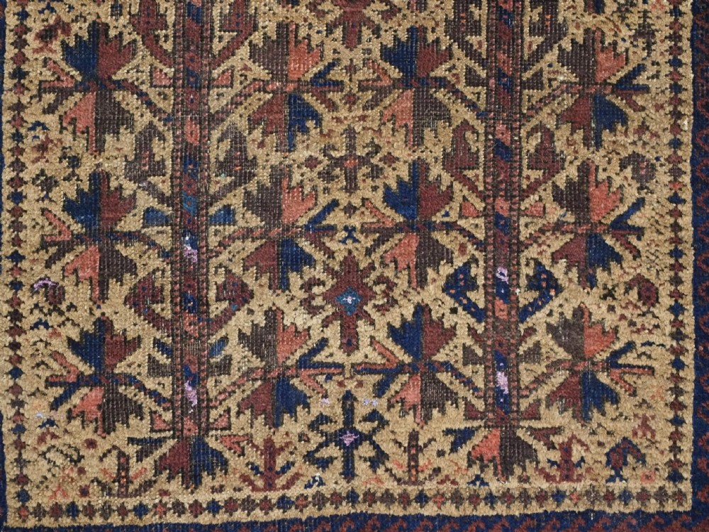ANTIQUE TIMURI / BALUCH PRAYER RUG, CAMEL GROUND WITH TREE OF LIFE, CIRCA 1880. View X