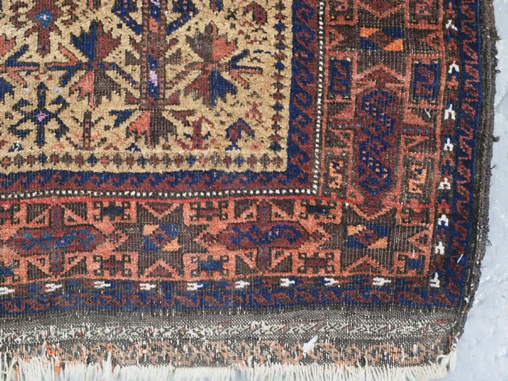 ANTIQUE TIMURI / BALUCH PRAYER RUG, CAMEL GROUND WITH TREE OF LIFE, CIRCA 1880. View XI