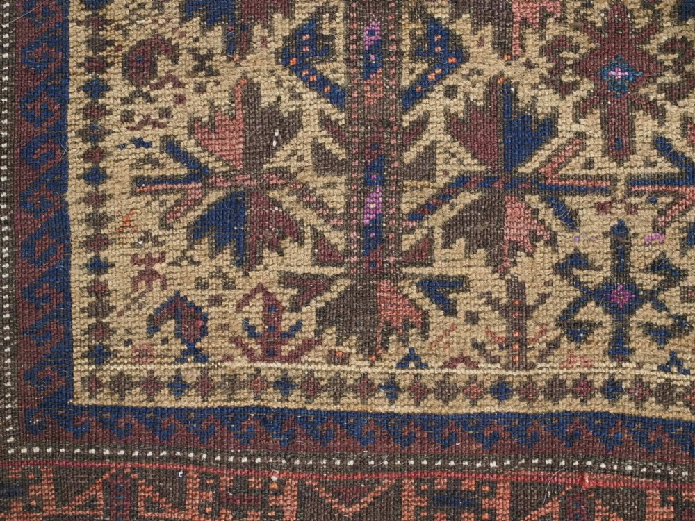 ANTIQUE TIMURI / BALUCH PRAYER RUG, CAMEL GROUND WITH TREE OF LIFE, CIRCA 1880. View XII