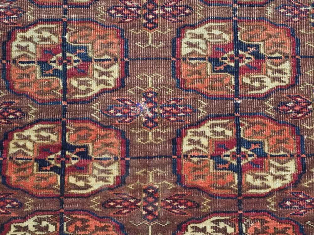 ANTIQUE TEKKE TURKMEN DOWRY RUG, COCHINEAL DYE THROUGH OUT, CIRCA 1900. View VII