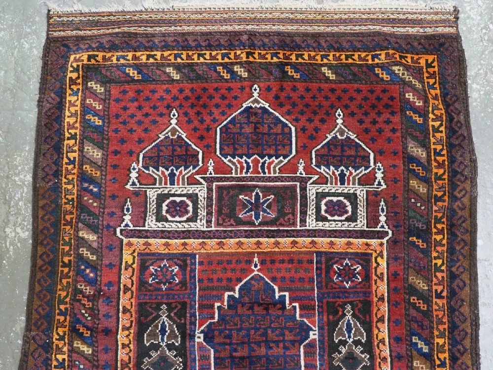 ANTIQUE TAIMANI BALUCH 'SEH MIHRAB' PRAYER RUG, OUTSTANDING EXAMPLE, CIRCA 1900. View III