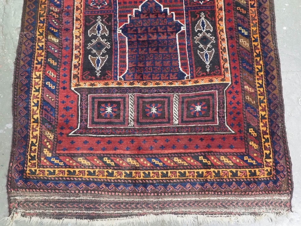 ANTIQUE TAIMANI BALUCH 'SEH MIHRAB' PRAYER RUG, OUTSTANDING EXAMPLE, CIRCA 1900. View VI