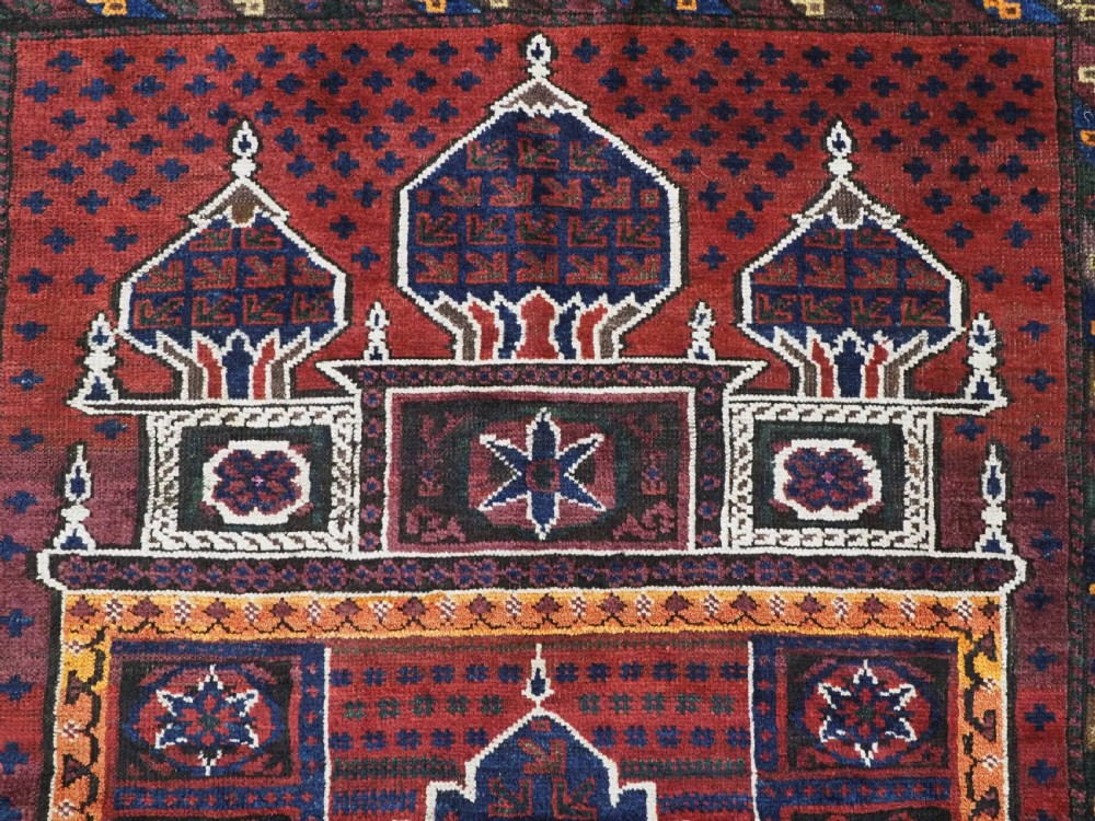 ANTIQUE TAIMANI BALUCH 'SEH MIHRAB' PRAYER RUG, OUTSTANDING EXAMPLE, CIRCA 1900. View VIII