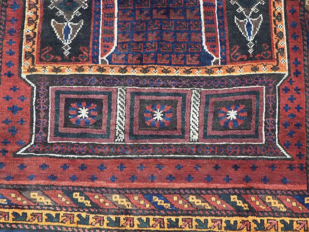 ANTIQUE TAIMANI BALUCH 'SEH MIHRAB' PRAYER RUG, OUTSTANDING EXAMPLE, CIRCA 1900. View IX