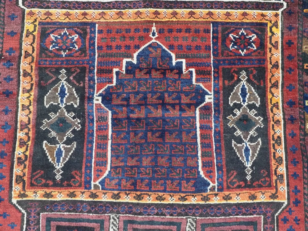 ANTIQUE TAIMANI BALUCH 'SEH MIHRAB' PRAYER RUG, OUTSTANDING EXAMPLE, CIRCA 1900. View XII