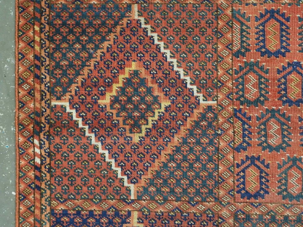 ANTIQUE ERSARI BESHIR TURKMEN RUG OF SMALL SIZE, SCARCE DESIGN, CIRCA 1870. View VI