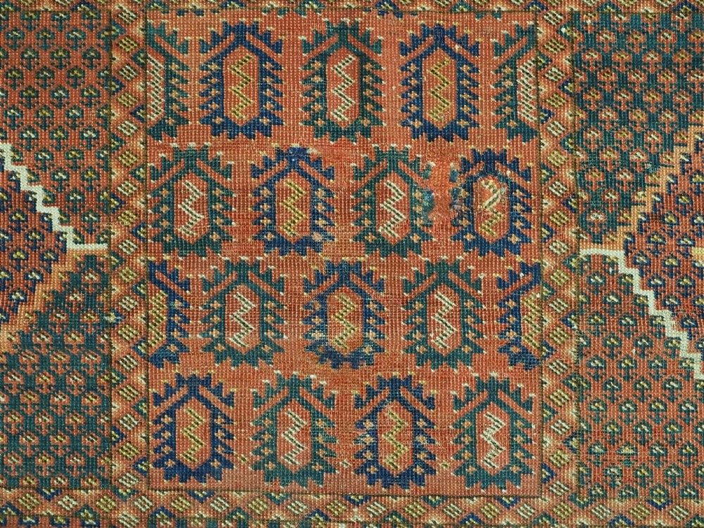 ANTIQUE ERSARI BESHIR TURKMEN RUG OF SMALL SIZE, SCARCE DESIGN, CIRCA 1870. View VII