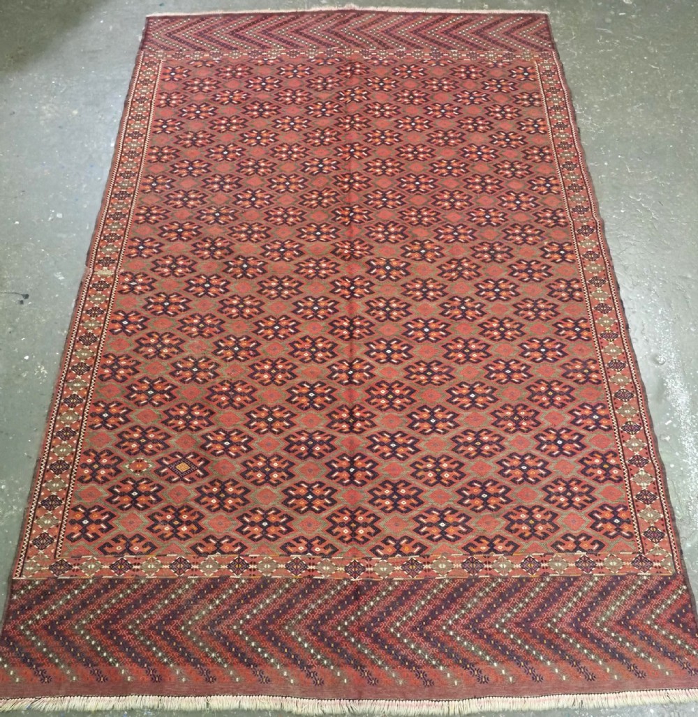 ANTIQUE YOMUT TURKMEN PALAS SOUMAK KILIM, GOOD CONDITION, LONG KILIM ENDS WITH CHEVRON DESIGN, CIRCA 1900/20.