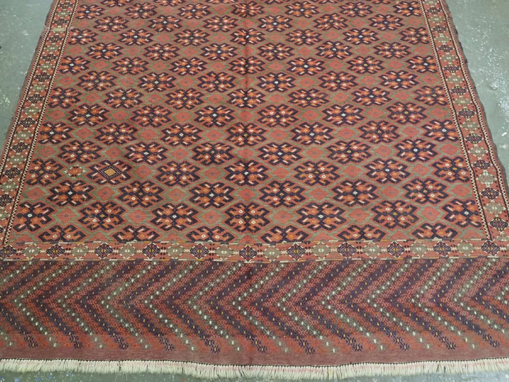 ANTIQUE YOMUT TURKMEN PALAS SOUMAK KILIM, GOOD CONDITION, LONG KILIM ENDS WITH CHEVRON DESIGN, CIRCA 1900/20. View V