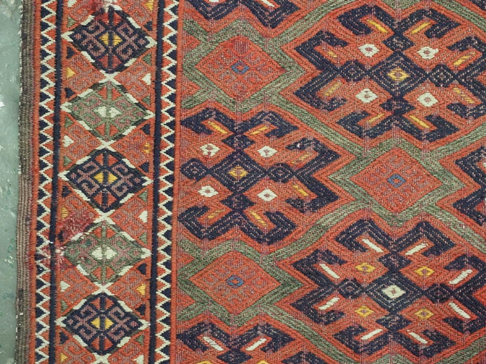 ANTIQUE YOMUT TURKMEN PALAS SOUMAK KILIM, GOOD CONDITION, LONG KILIM ENDS WITH CHEVRON DESIGN, CIRCA 1900/20. View VII